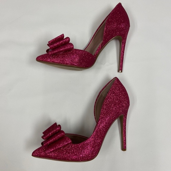 NWT Betsey Johnson Valentines Pink Glitter Stiletto Heels big bow size 7 NIB - Picture 7 of 15
